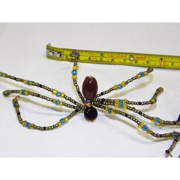 Handmade Beaded Spider Ornaments Set Of 7 Decor Figurines Beads Stones Ooak BagE - Picture 3 of 16